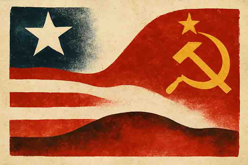 A photograph showing President Richard Nixon and Soviet General Secretary Leonid Brezhnev signing the SALT I agreement in Moscow on May 26, 1972, shaking hands across a table.